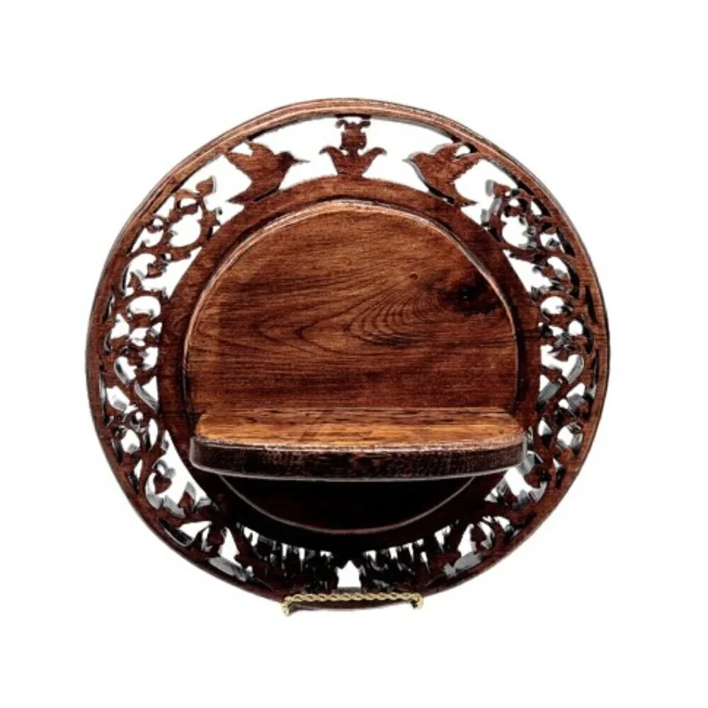 Vintage Carved Birds Solid Wood Wall Shelf